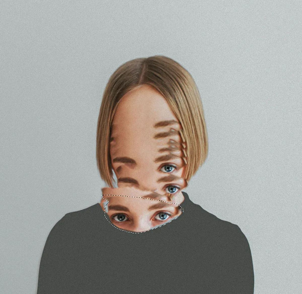 Retrato digitalmente distorsionado que ilustra la suplantación de identidad en imágenes sexuales falsas | Sanahuja Abogados Penalistas